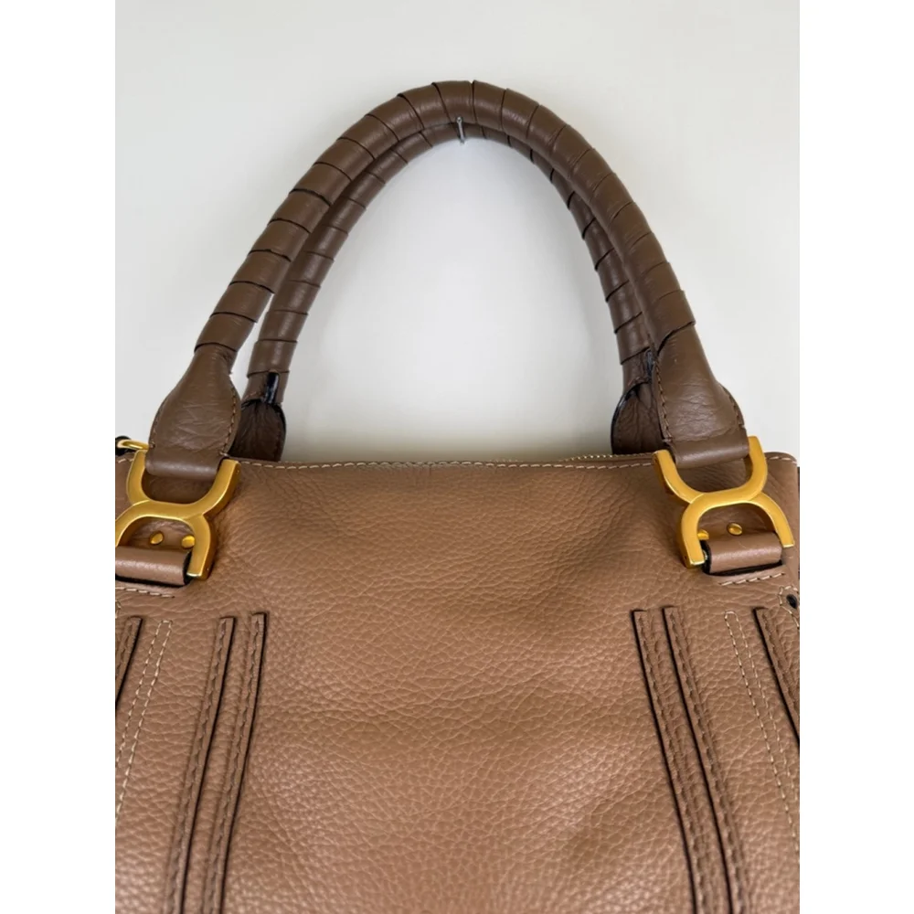 Chloe Marcie Medium Double Carry Satchel Bag in Grained Leather in Nut